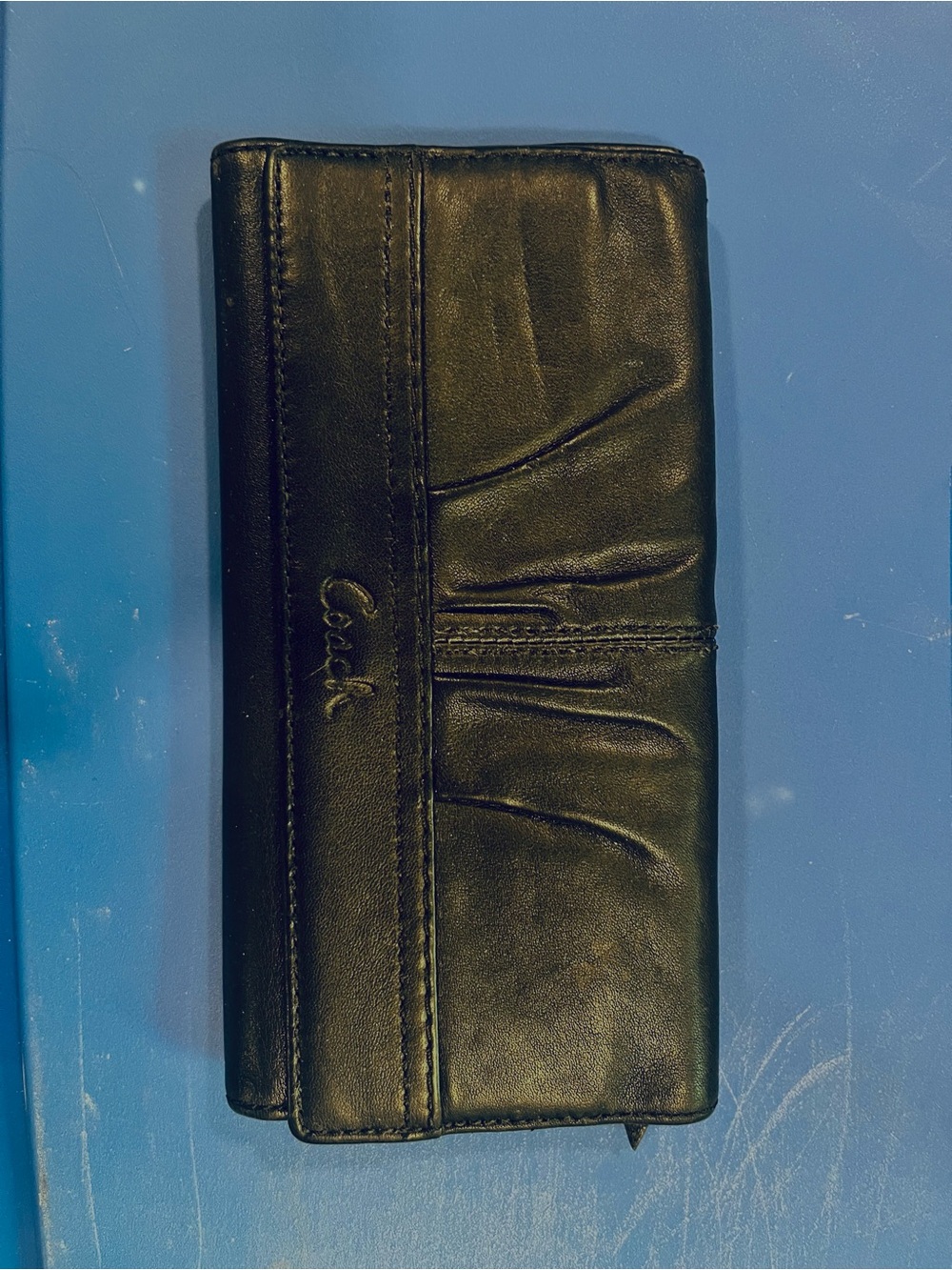 Coach Black Leather Wallet with Subtle Gathered Detail